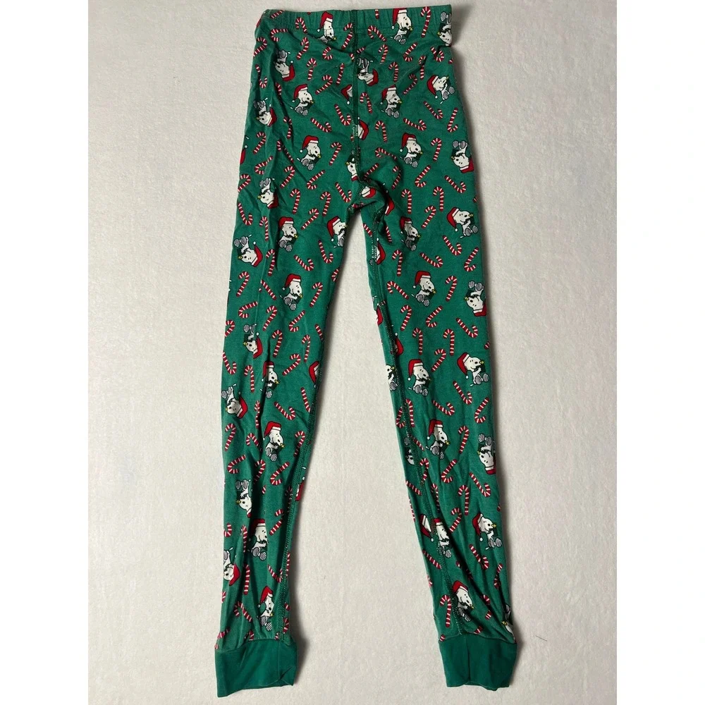 Hanna Andersson Peanuts Pajama Kids 130/ US 8 Green Snoopy Candy Cane Holiday
